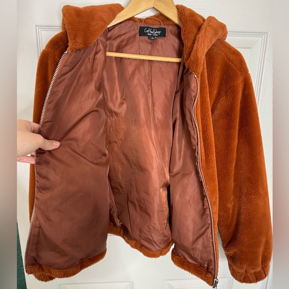 Brown Hoodie Zipper Teddy Jacket, size L - Picture 3 of 6